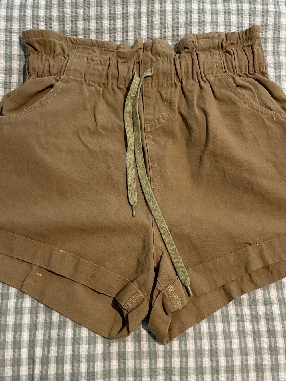 Women's High-Waist Paperbag Drawstring Shorts - Brown